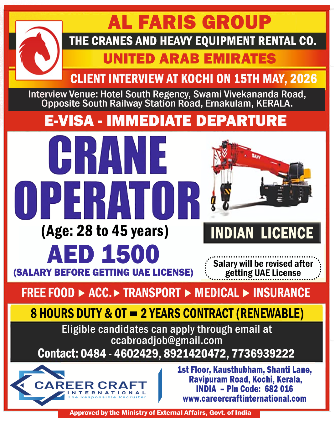 Client Interview at Kochi on 15th May, 2026 for Al Faris Group, United Arab Emirates –