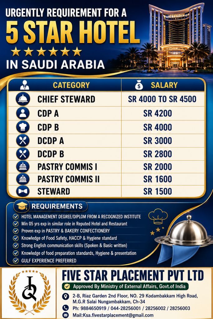 URGENT REQUIREMENT FOR SAUDI ARABIA
