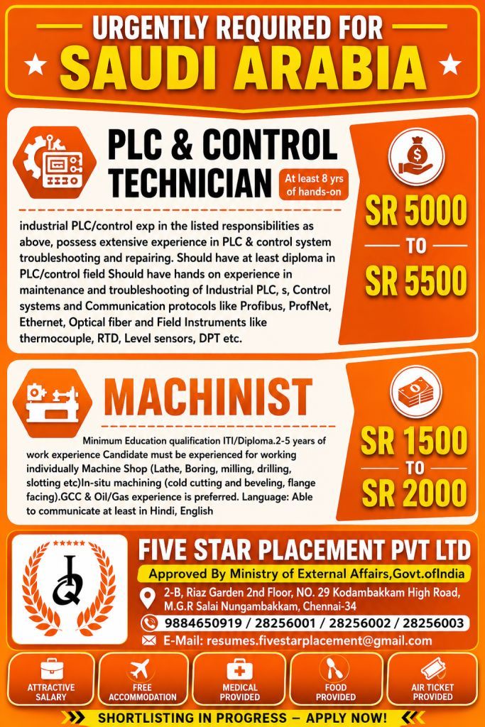 URGENT REQUIREMENT FOR SAUDI ARABIA
