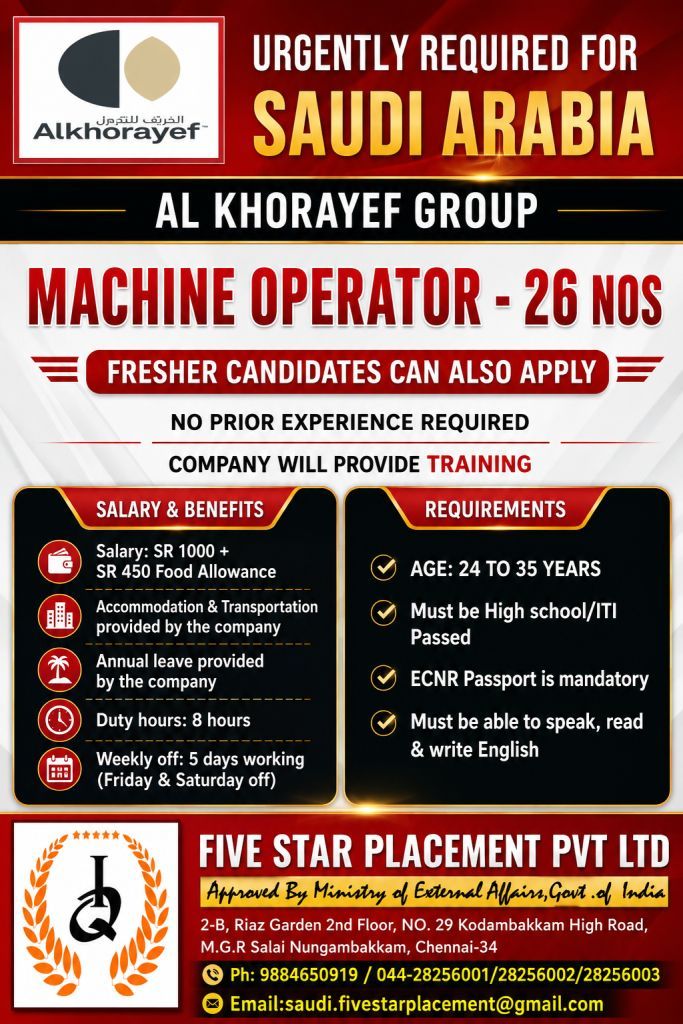 URGENT REQUIREMENT FOR SAUDI ARABIA