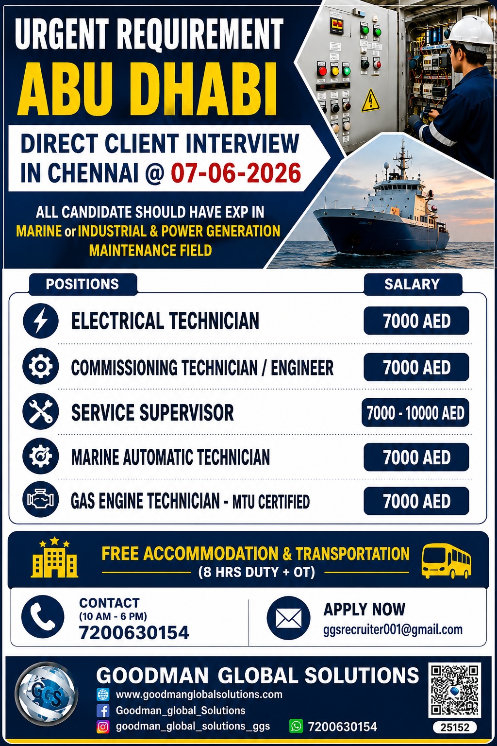 URGENT REQUIREMENT – ABUDHABI – LONG TERM DIRECT CLIENT INTERVIEW IN CHENNAI ON 07/06/2026