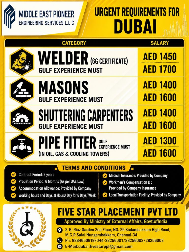URGENT REQUIREMENT FOR DUBAI