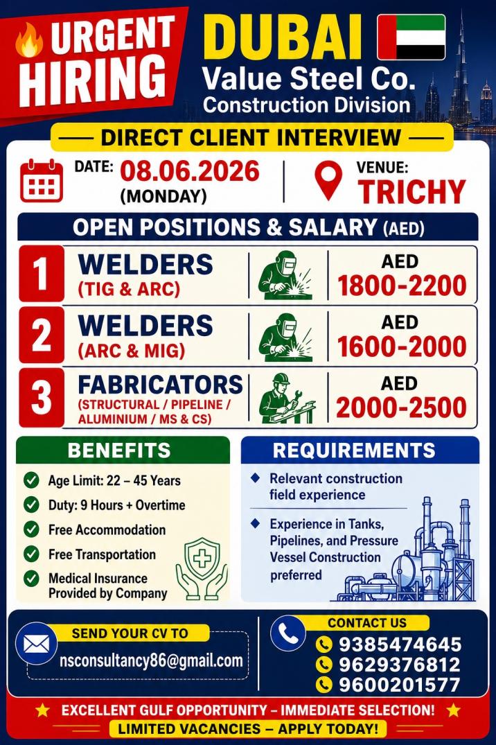LEADING VALUE STEEL & CO CONSTRUCTION COMPANY REQUIREMENT DUBAI