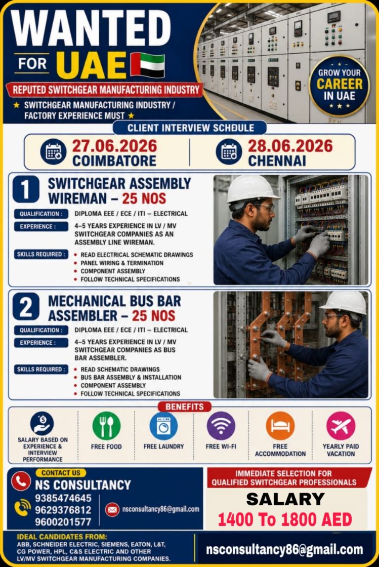 LEADING SWITCHGEAR MANUFACTURING COMPANY REQUIREMENT FOR DUBAI
