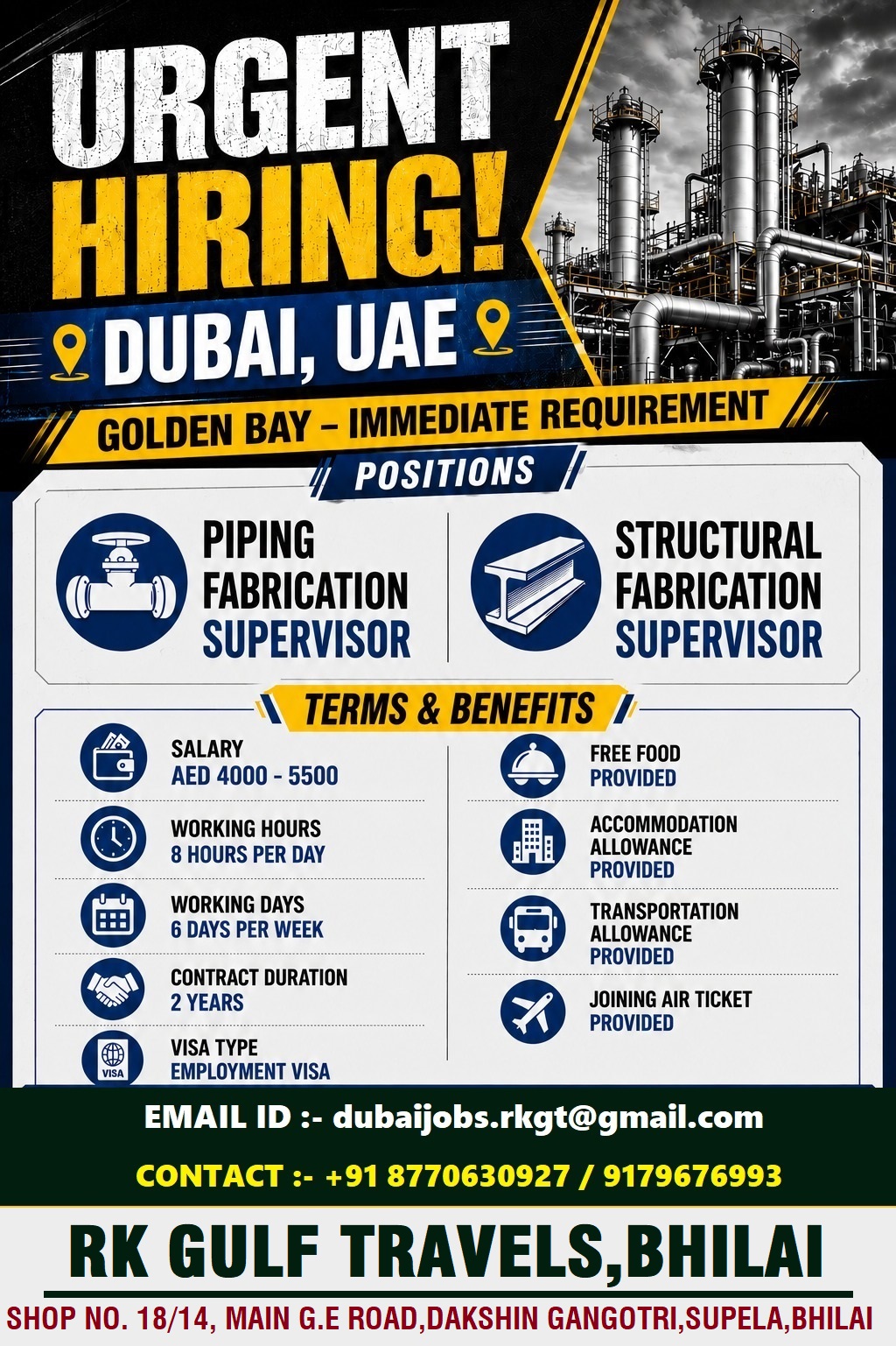 HIRING FOR GOLDEN BAY TECH INTERNATIONAL COMPANY – UAE