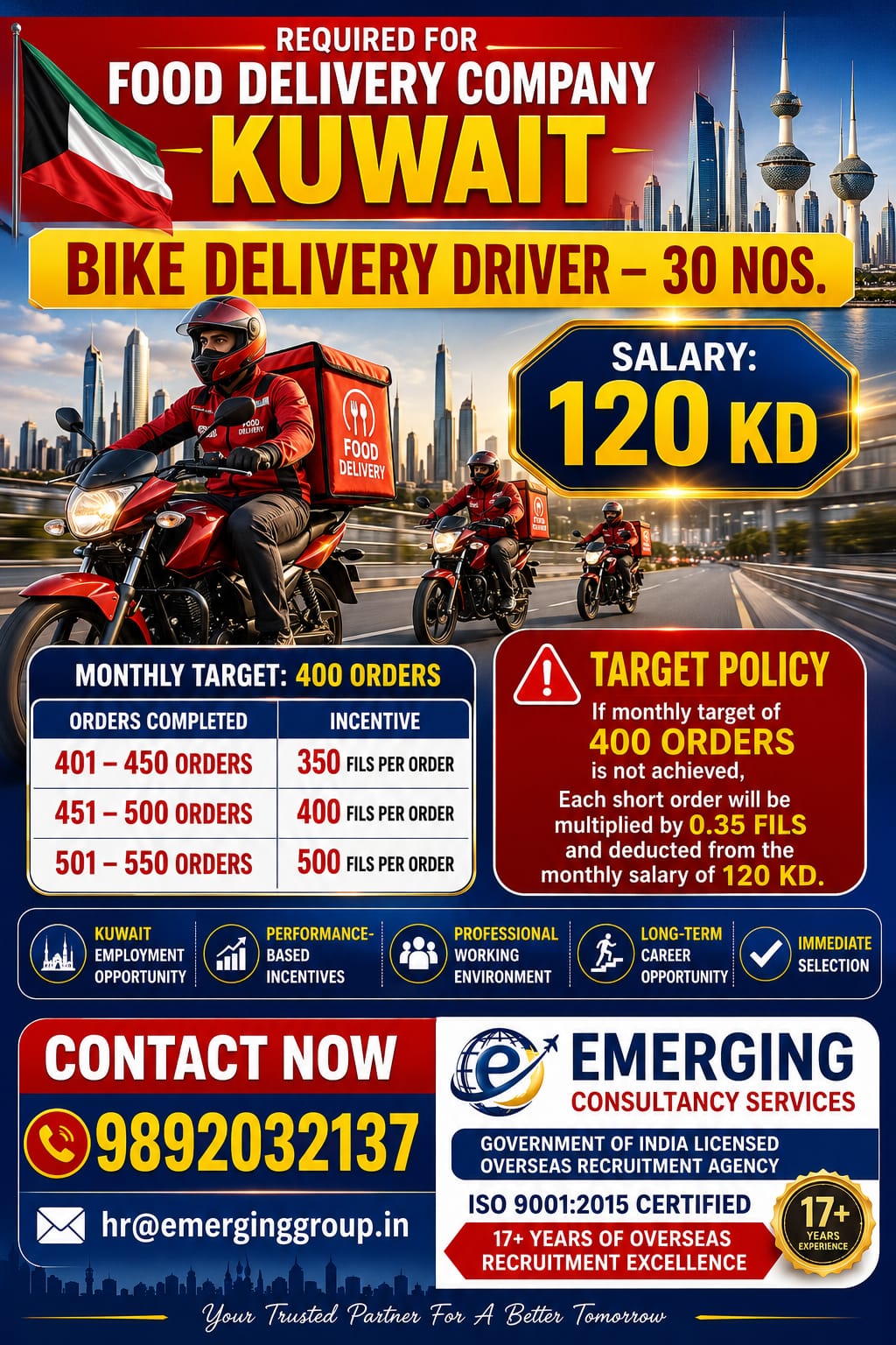 URGENTLY REQUIRED FOR BIKE DELIVERY DRIVER FOR FOOD DELIVERY COMPANY IN KUWAIT
