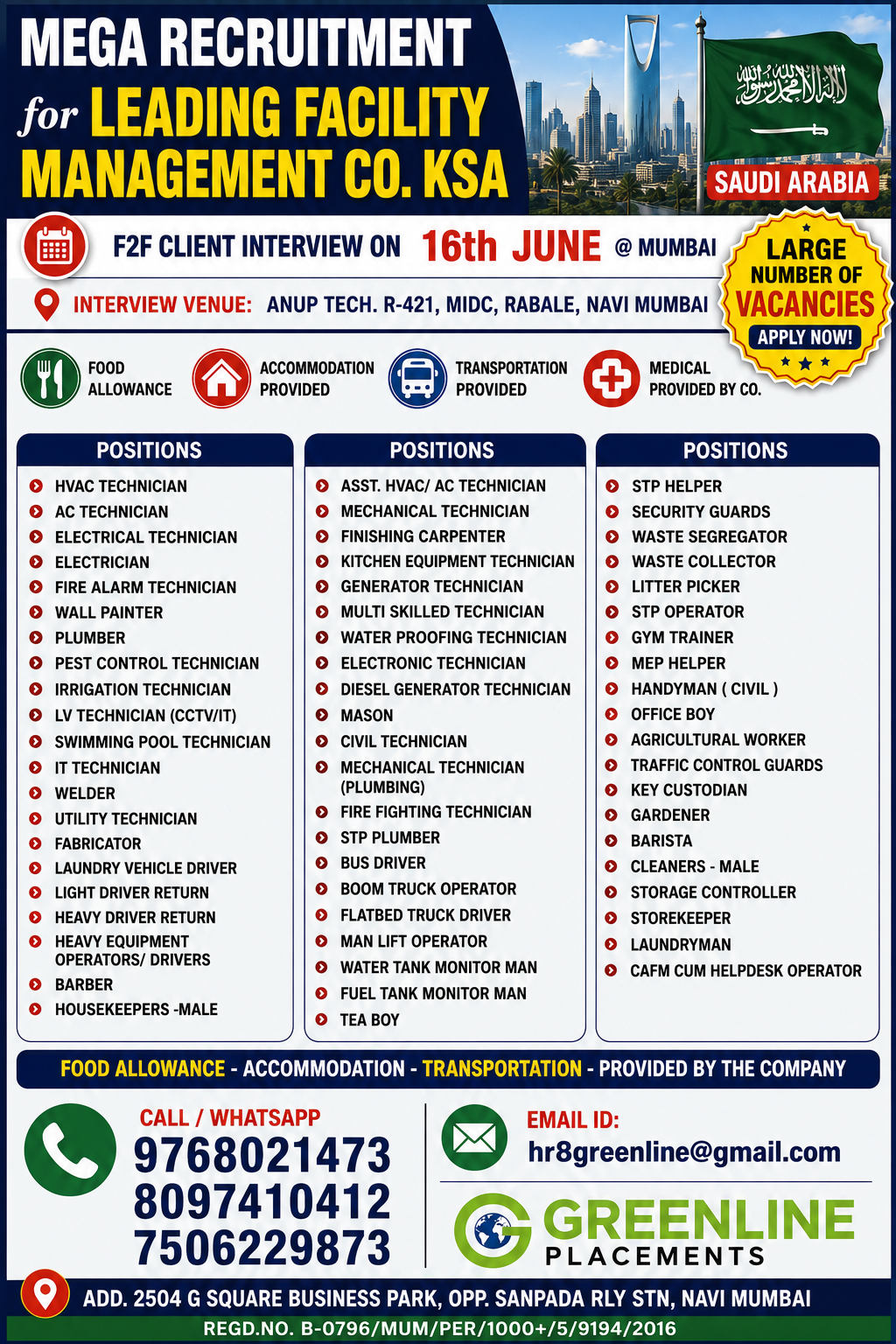 MEGA RECRUITMENT FOR LEADING FACILITY MANAGEMENT CO. KSA