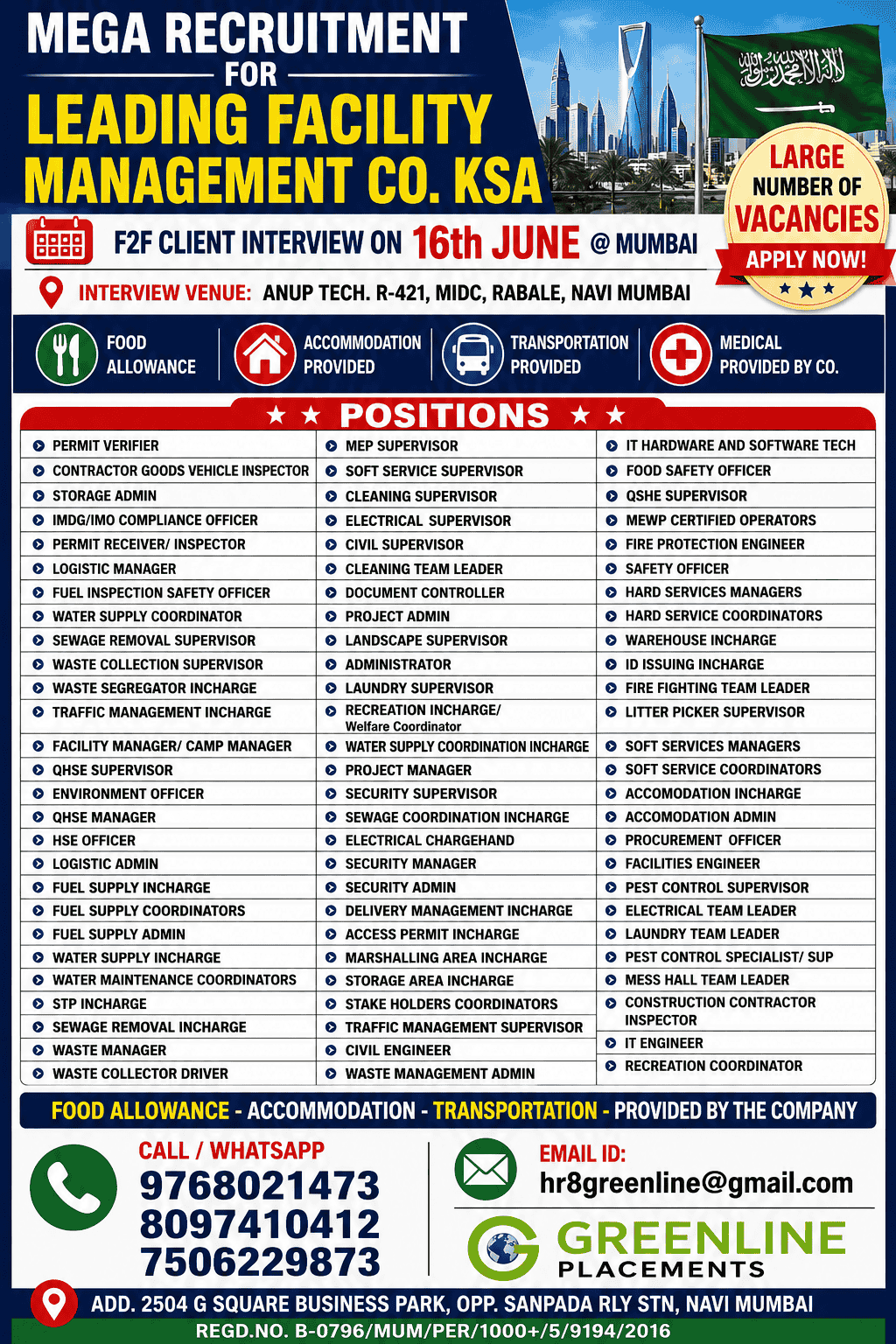 MEGA RECRUITMENT FOR LEADING FACILITY MANAGEMENT CO. KSA