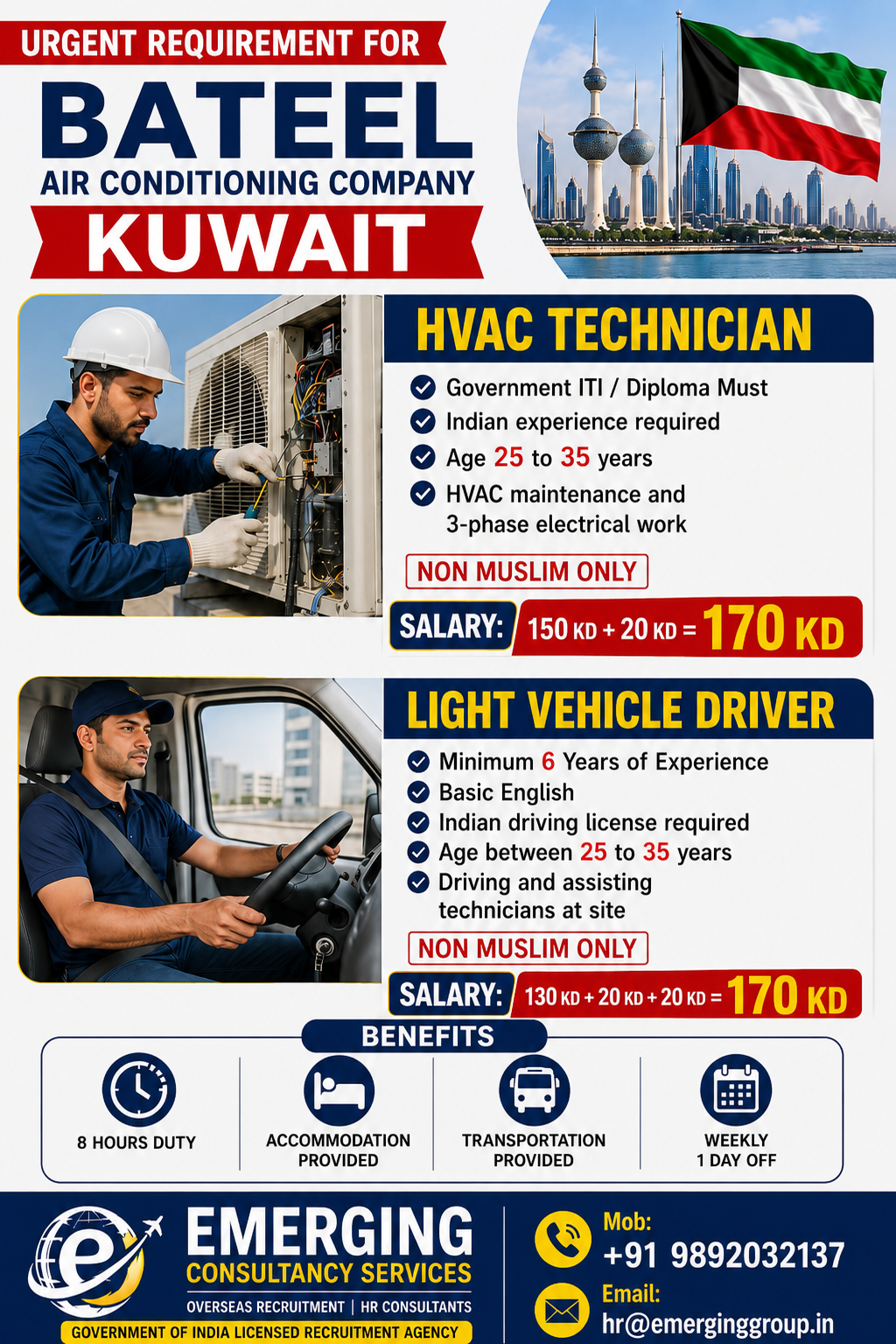 URGENTLY REQUIRED FOR KUWAIT (AIR CONDITIONING COMPANY) ONLINE INTERVIEW