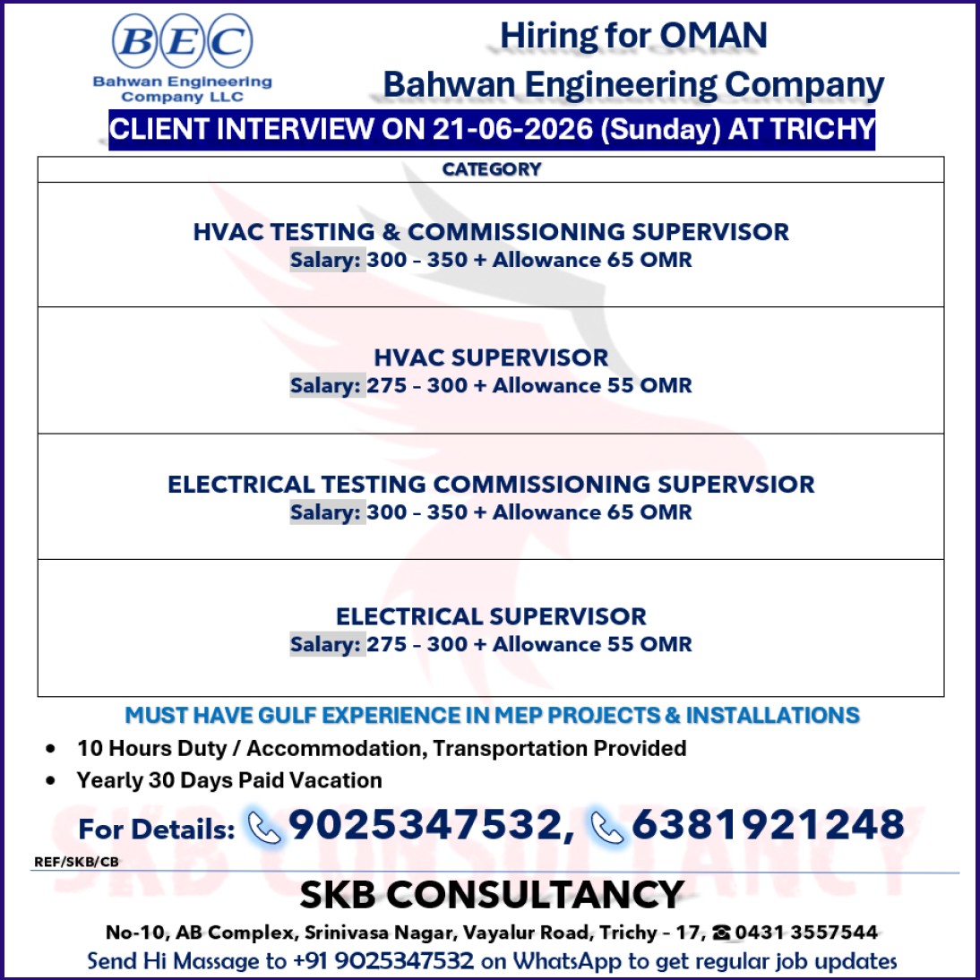 HIRING FOR OMAN-BAHWAN