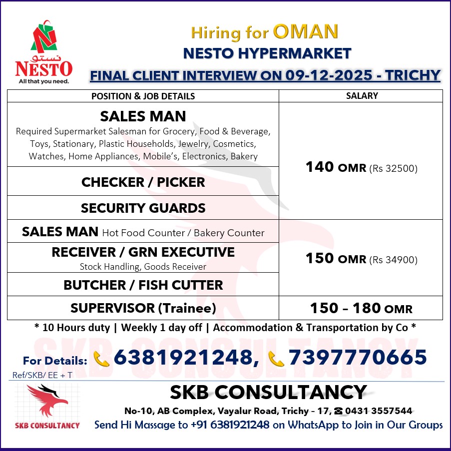 HIRING FOR SAUDI ARABIA-NESTO HYPERMARKET