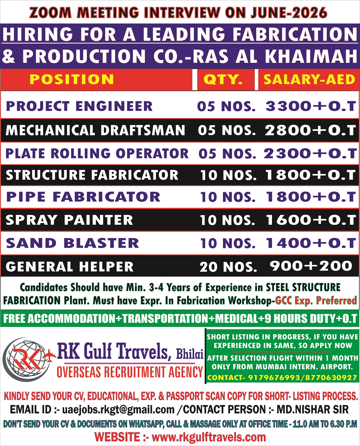 HIRING FOR A LEADING FABRICATION & PRODUCTION COMPANY – UAE
