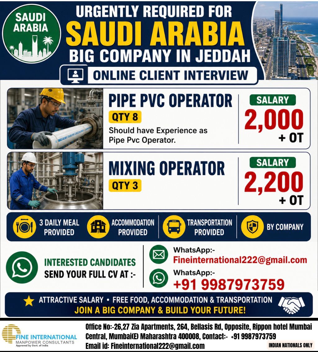 🚨 URGENTLY REQUIRED FOR SAUDI ARABIA – JEDDAH 📍 Online Client Interview