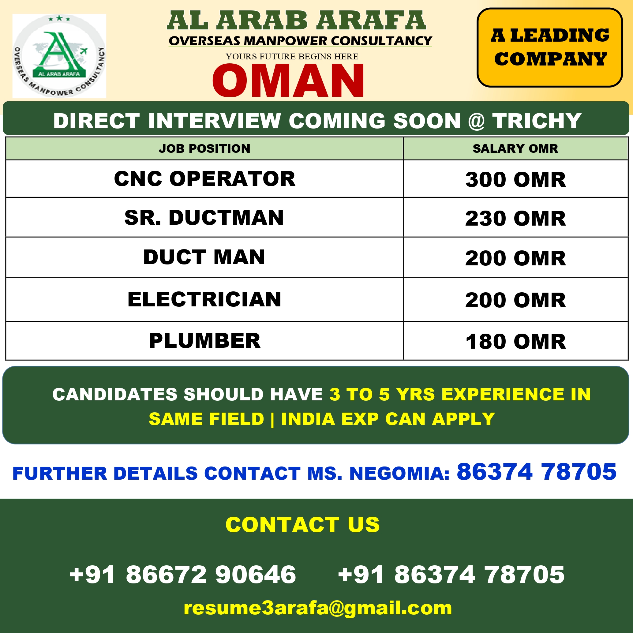 DIRECT INTERVIEW COMING SOON @ TRICHY