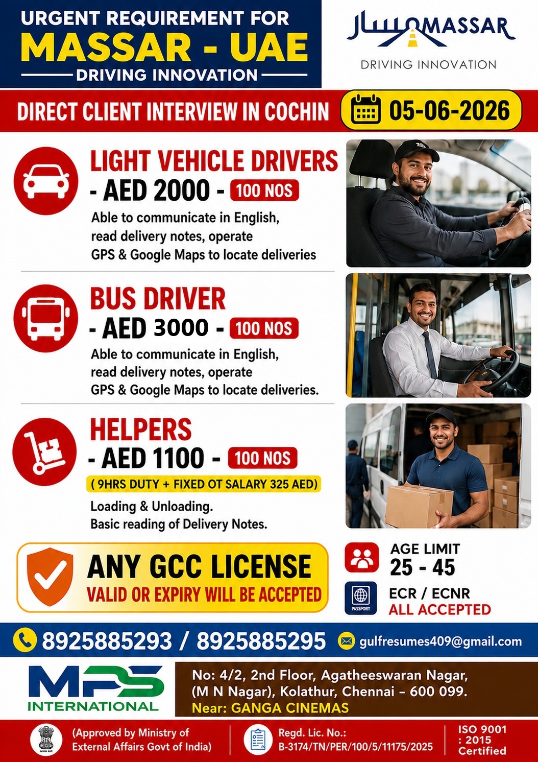 URGENT REQUIREMENT FOR MASSAR – UAE DRIVING INNOVATION DIRECT CLIENT INTERVIEW IN COCHIN | 05-06-2026