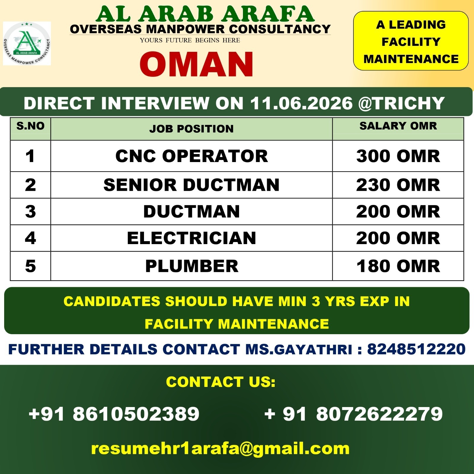 DIRECT INTEVIEW ON 11.06.2026 @ TRICHY
