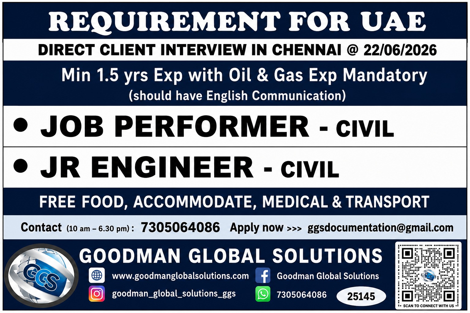 REQUIREMENT – UAE – LONGTERM PROJECT DIRECT CLIENT INTERVIEW IN CHENNAI ON 22-06-2026
