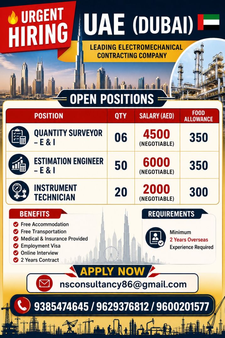 LEADING ELECTROMECHANICAL CONTRACTING COMPANY REQUIREMENT FOR DUBAI