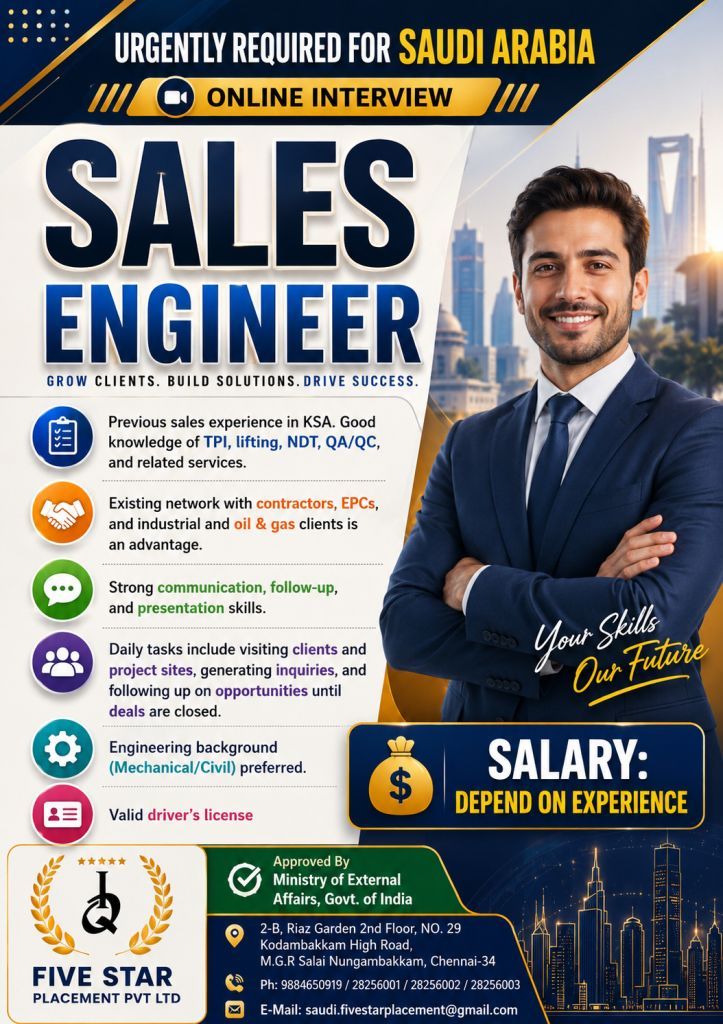 URGENT REQUIREMENT FOR SAUDI ARABIA