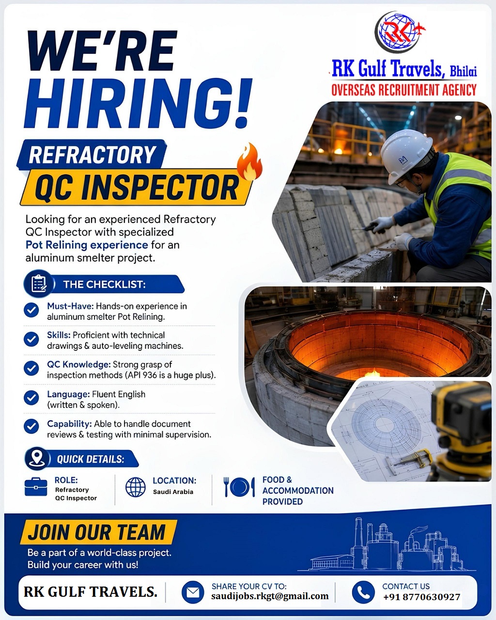HIRING FOR A LEADING ALUMUNIUM SMELTING COMPANY – SAUDI ARABIA.