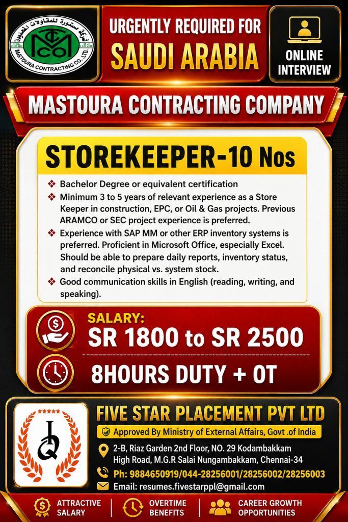 URGENT REQUIREMENT FOR SAUDI ARABIA