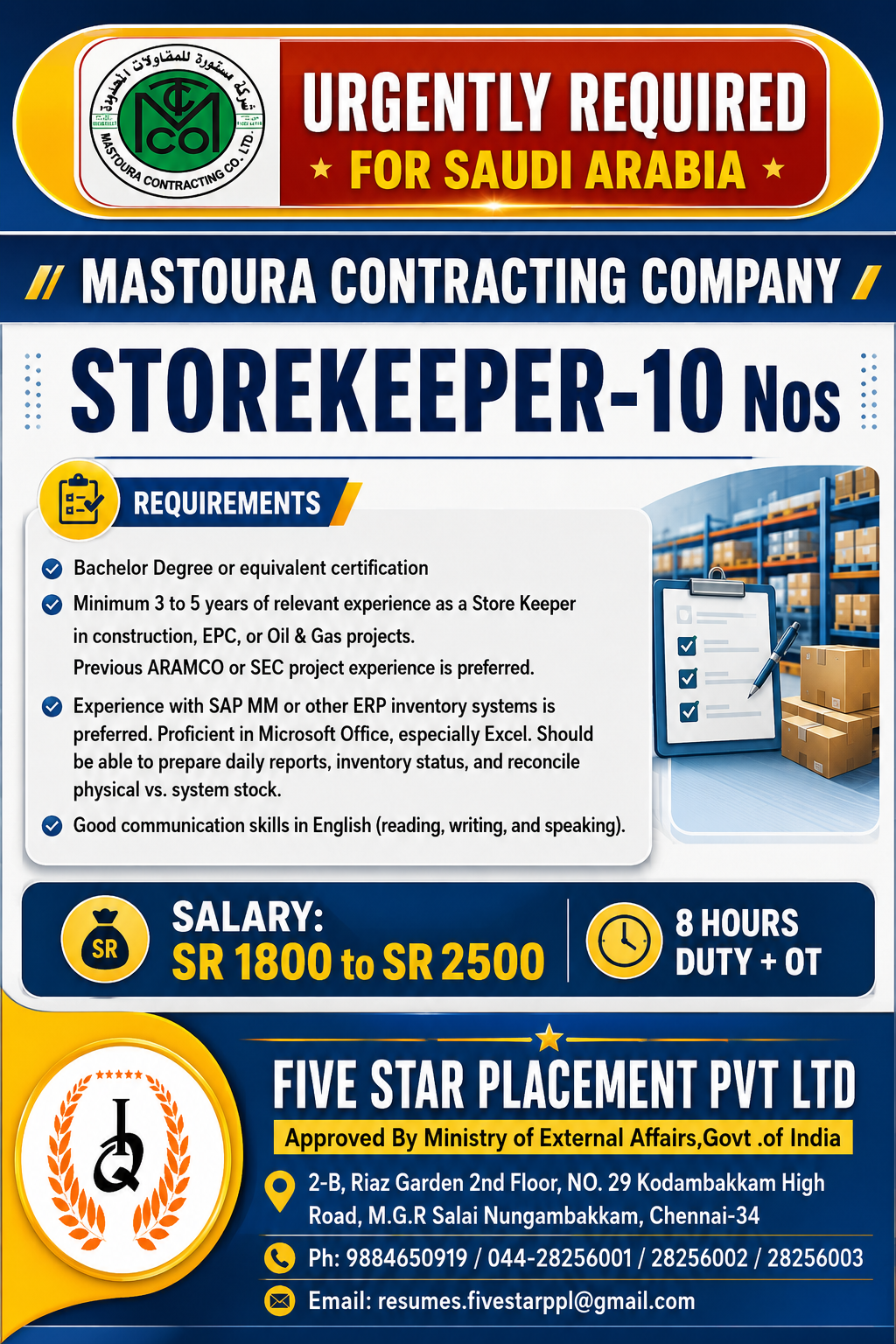 URGENT REQUIREMENT FOR SAUDI ARABIA