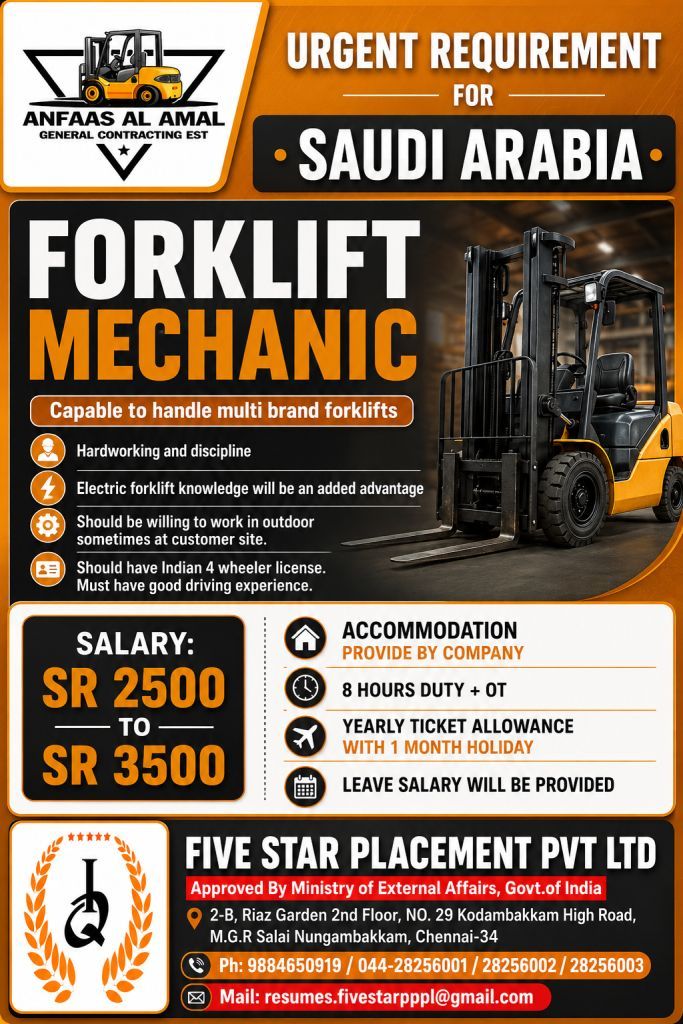 URGENT REQUIREMENT FOR SAUDI ARABIA