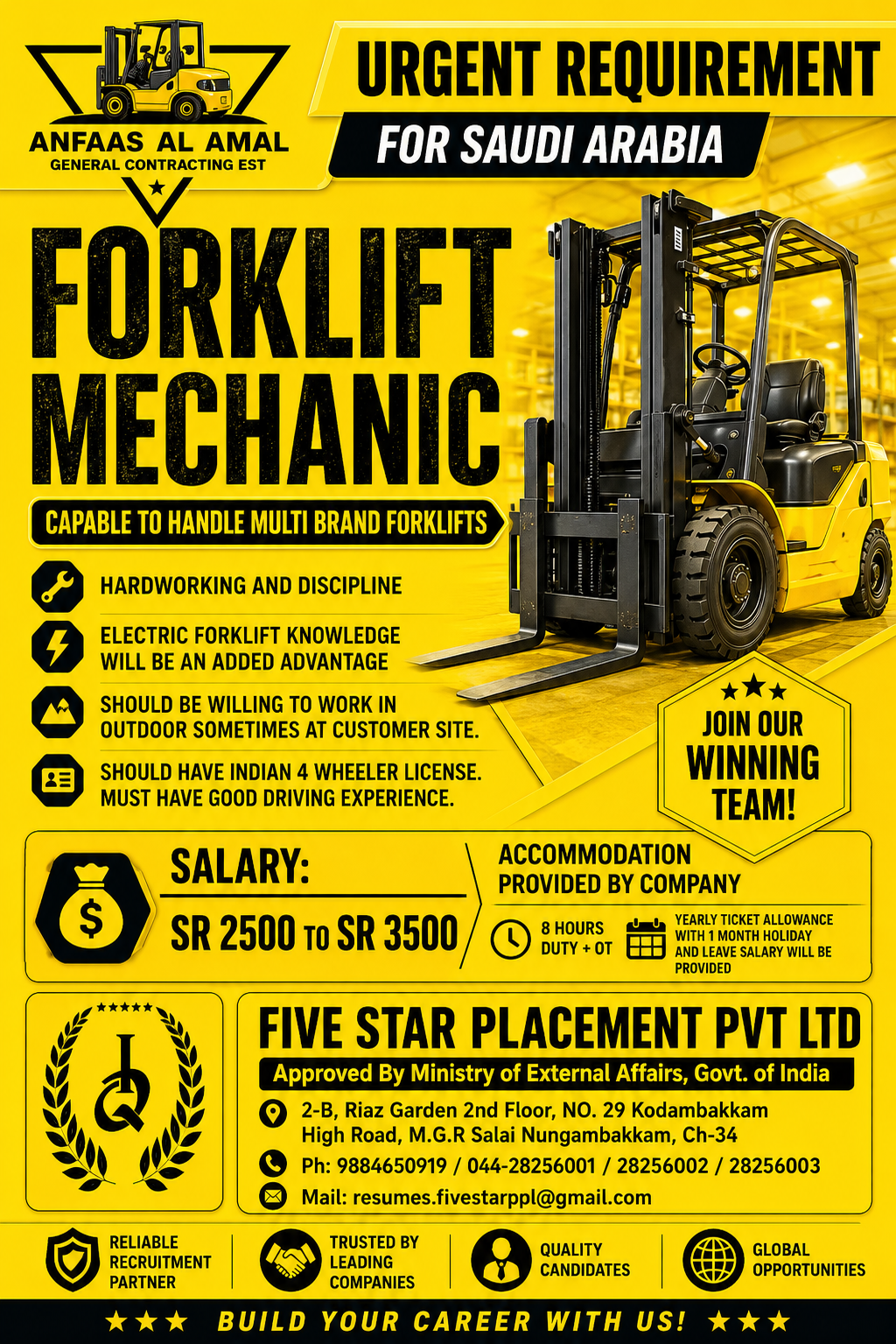 URGENT REQUIREMENT FOR SAUDI ARABIA