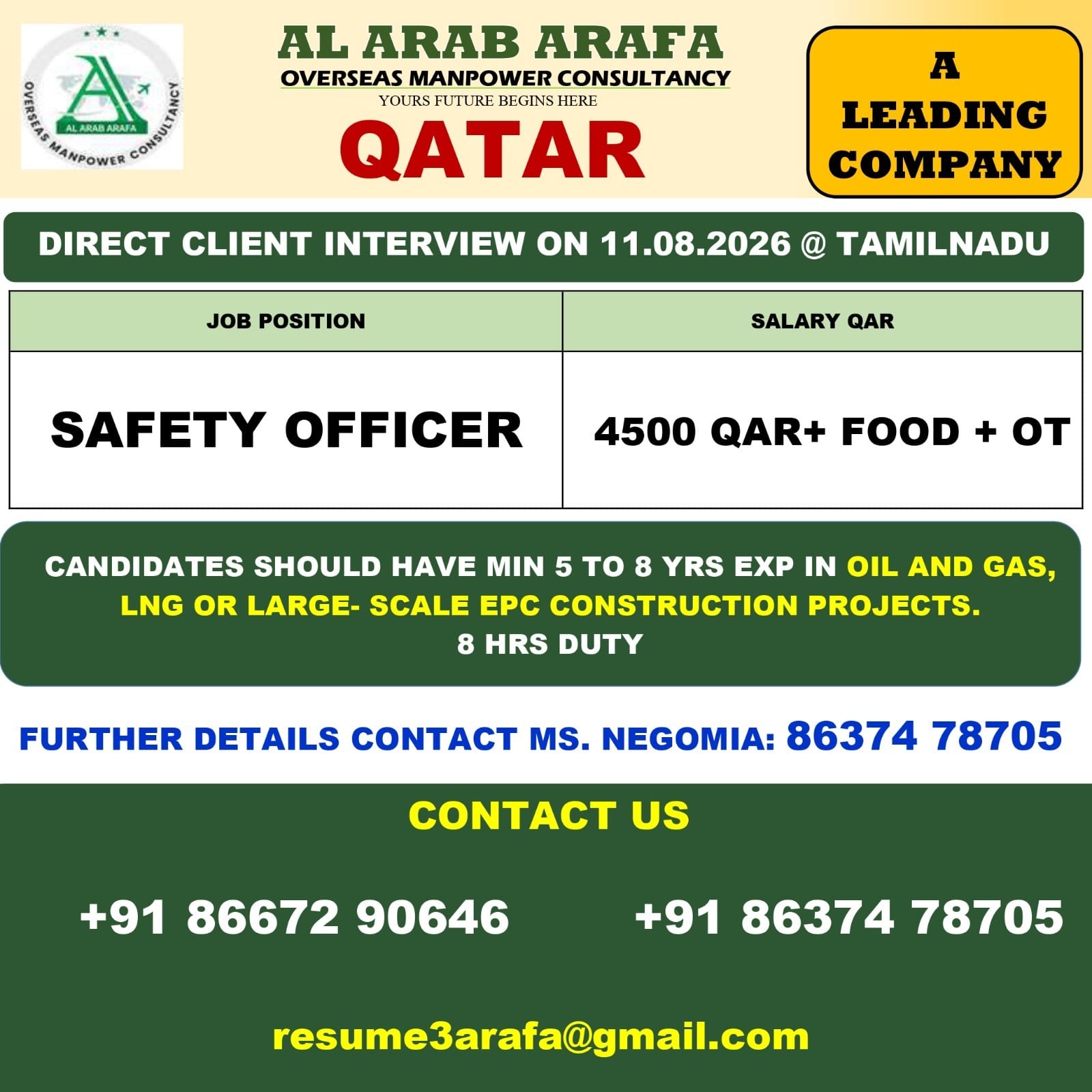DIRECT CLIENT INTERVIEW ON 11.06.2026 @ TRICHY