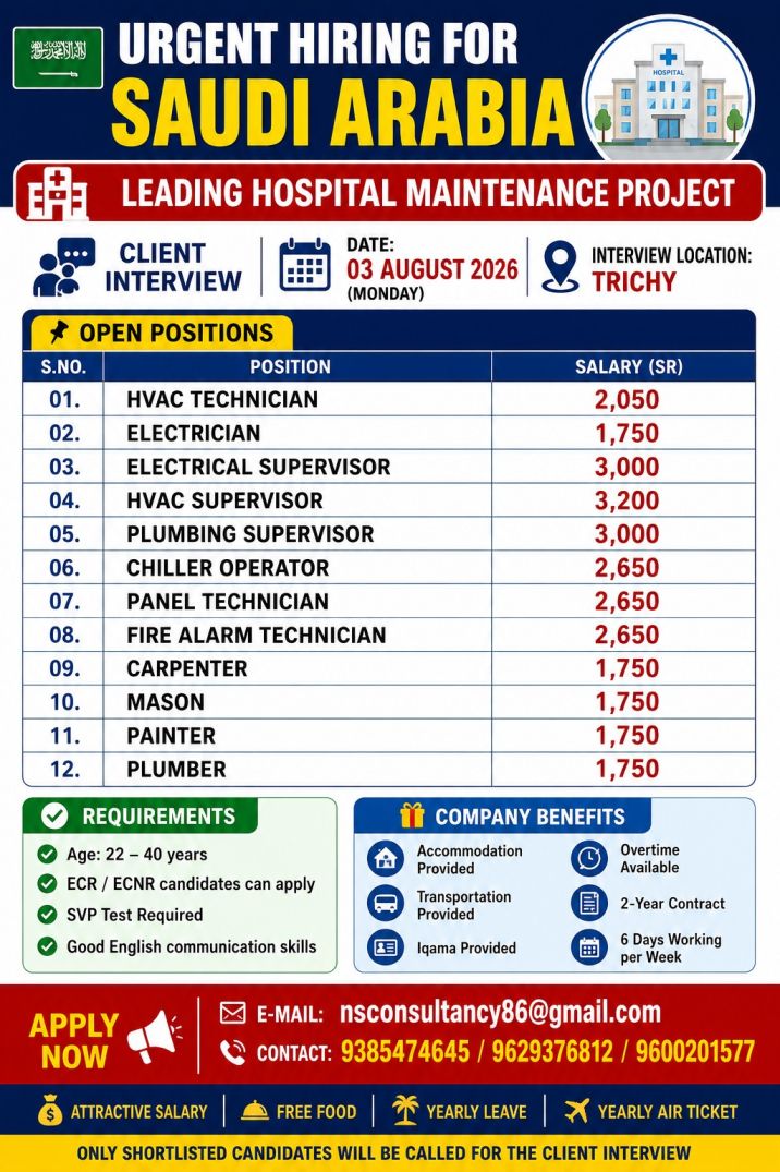 LEADING HOSPITAL MAINTENANCE COMPANY REQUIREMENT FOR SAUDI ARABIA