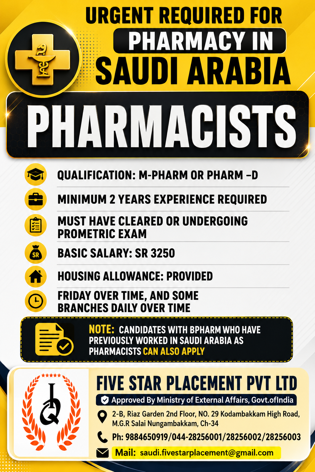 URGENT REQUIREMENT FOR SAUDI ARABIA
