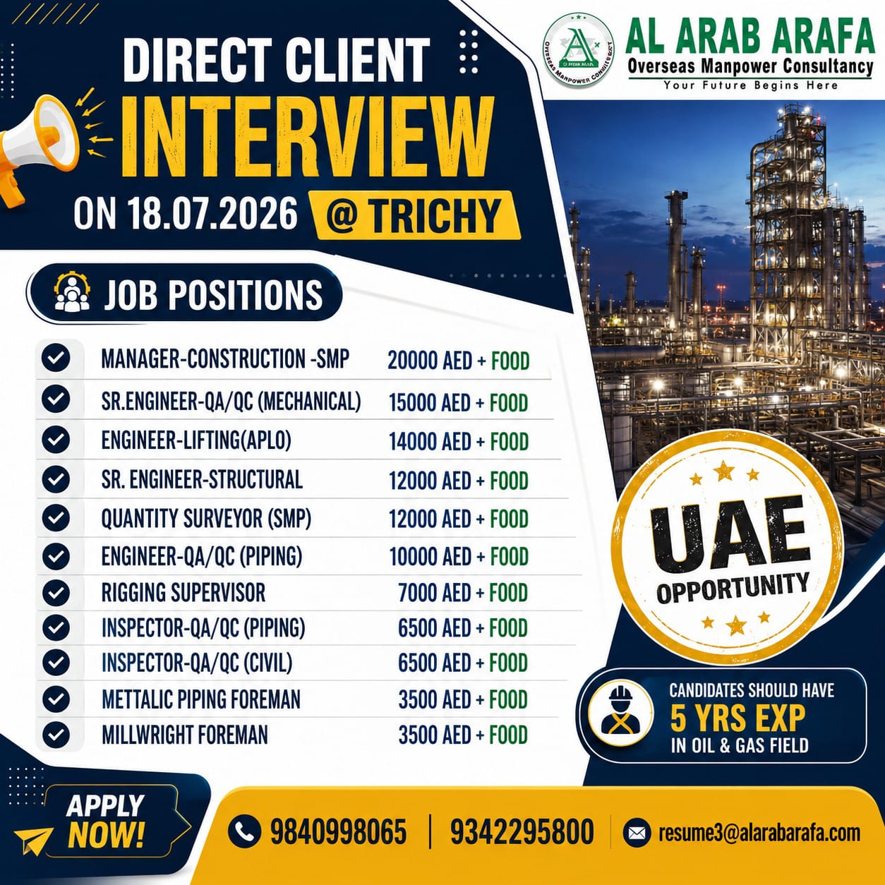 DIRECT CLIENT INTERVIEW ON 18-07-2026 @ TRICHY