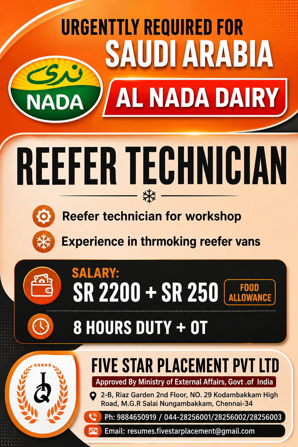 URGENT REQUIREMENT FOR SAUDI ARABIA