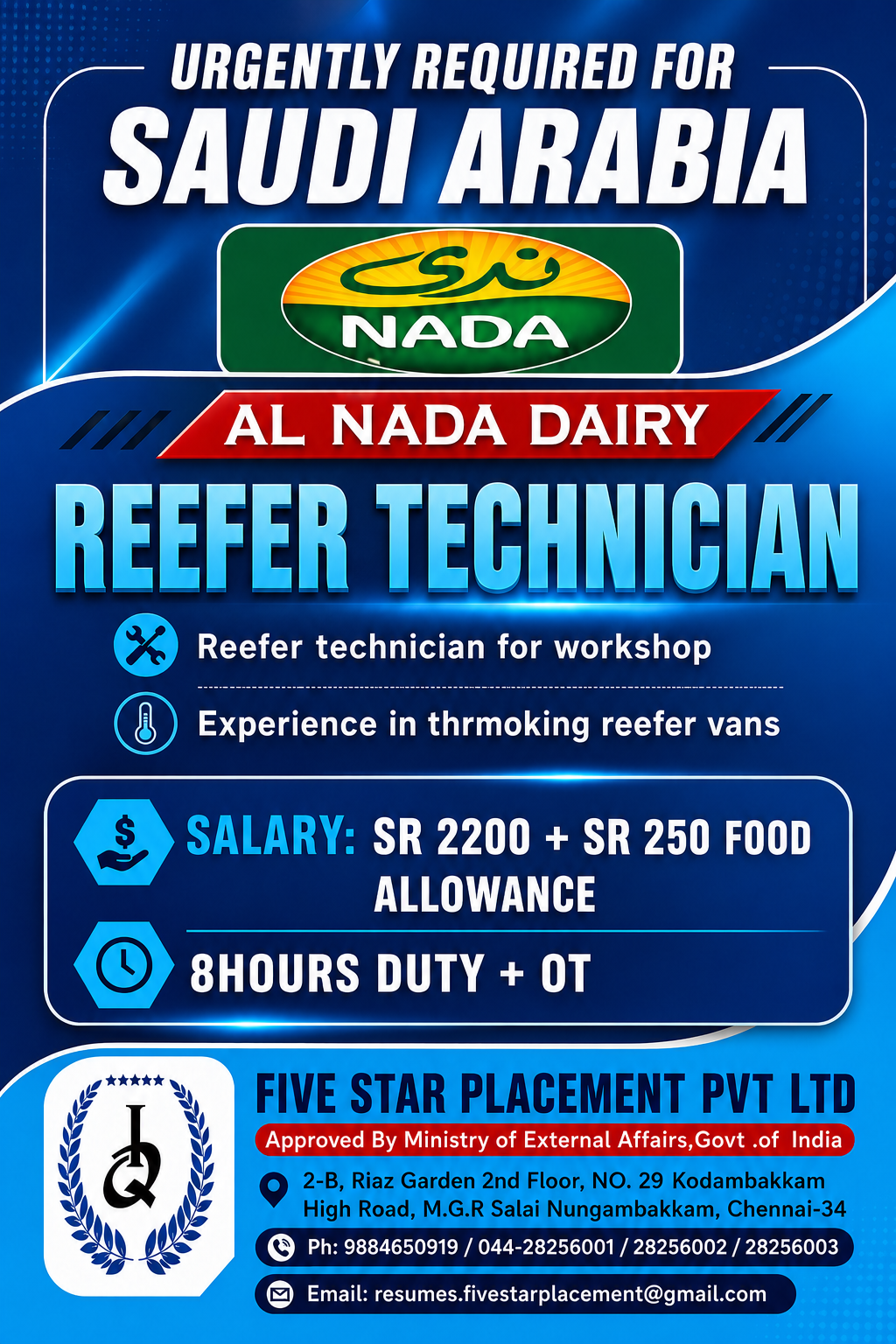 URGENT REQUIREMENT FOR SAUDI ARABIA