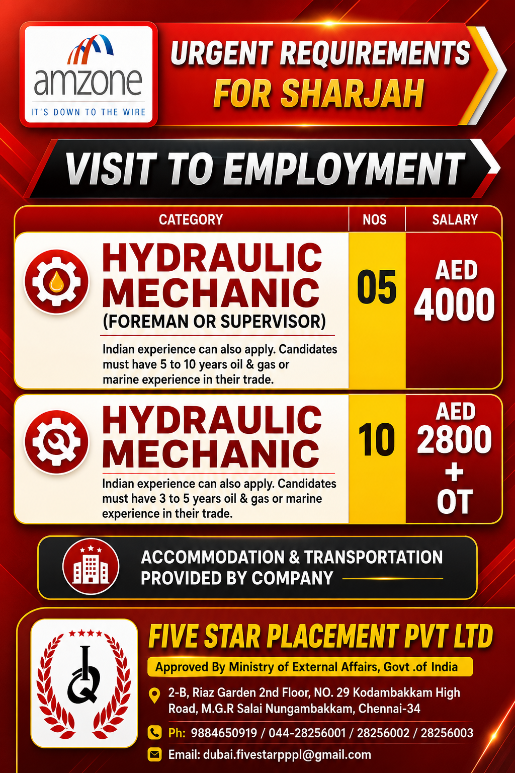 URGENT REQUIREMENT FOR DUBAI