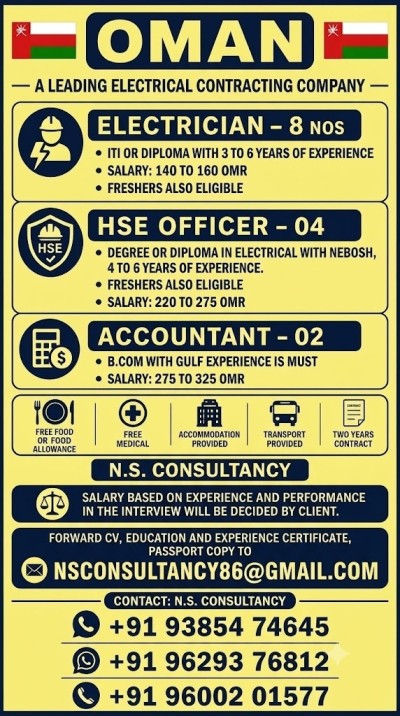 LEADING ELECTRICAL CONTRACTING COMPANY REQUIREMENT FOR OMAN