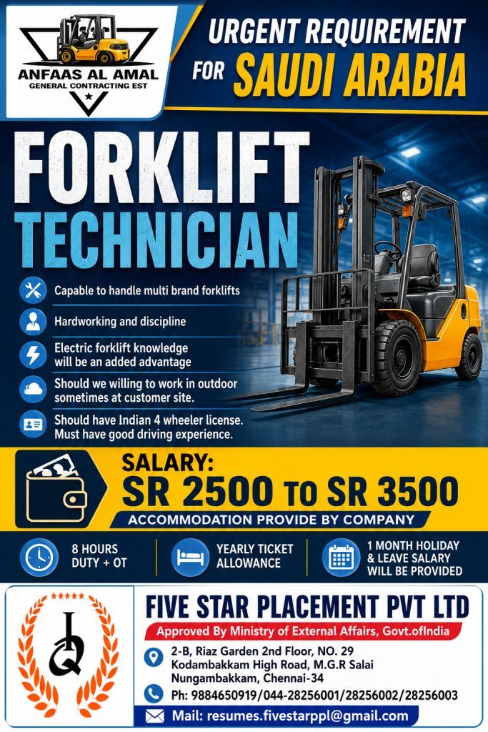 URGENT REQUIREMENT FOR SAUDI ARABIA
