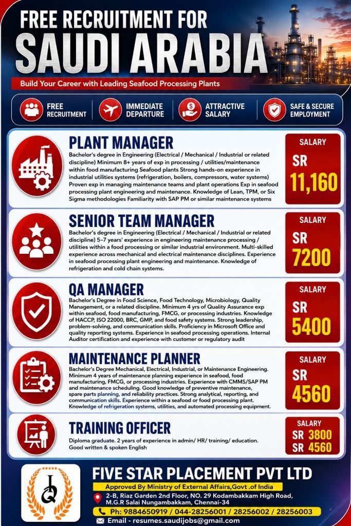 URGENT REQUIREMENT FOR SAUDI ARABIA