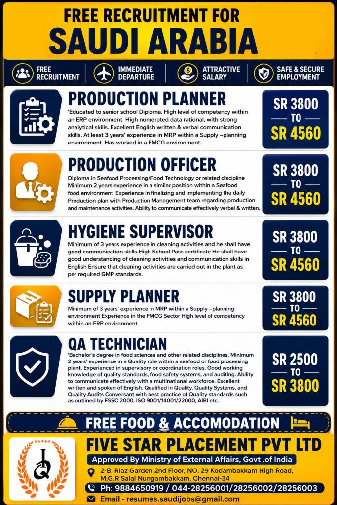 URGENT REQUIREMENT FOR SAUDI ARABIA