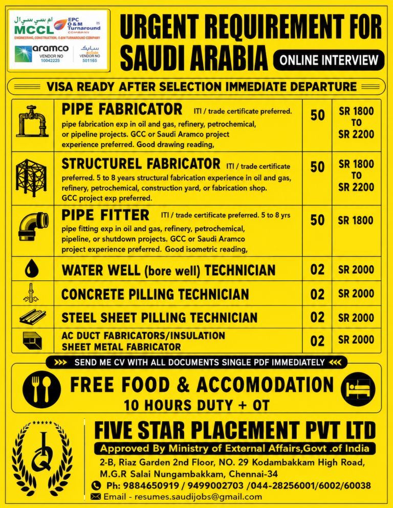 URGENT REQUIREMENT FOR SAUDI ARABIA