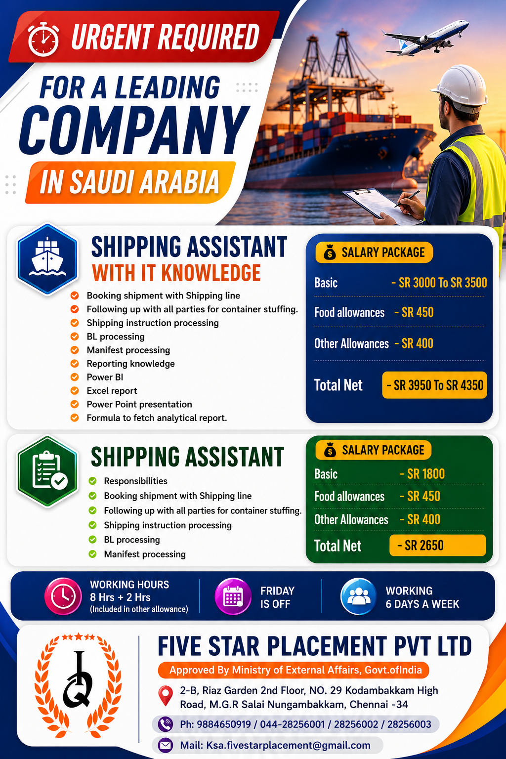 URGENT REQUIREMENT FOR SAUDI ARABIA