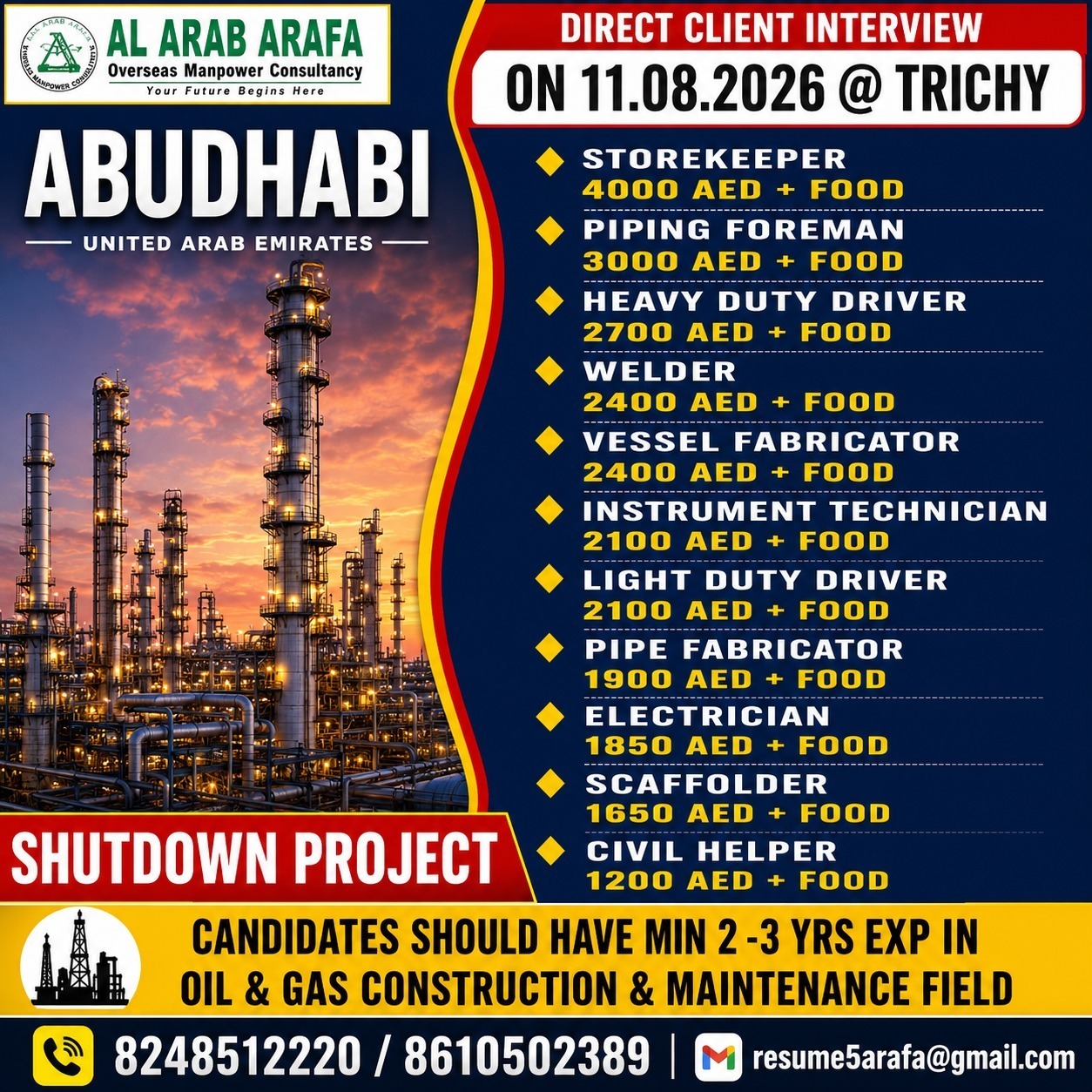 DIRECT CLIENT INETRVIEW ON 11.08.2026 @ TRICHY