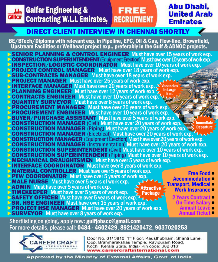GALFAR ENGINEERING LIMITED, UAE CONDUCTS A DIRECT CLIENT INTERVIEW IN CHENNAI –