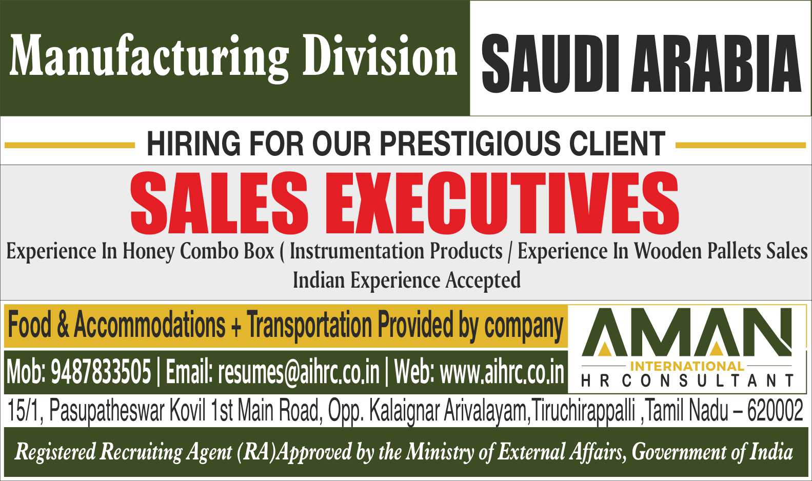 Sales Excutive – Saudi Arabia