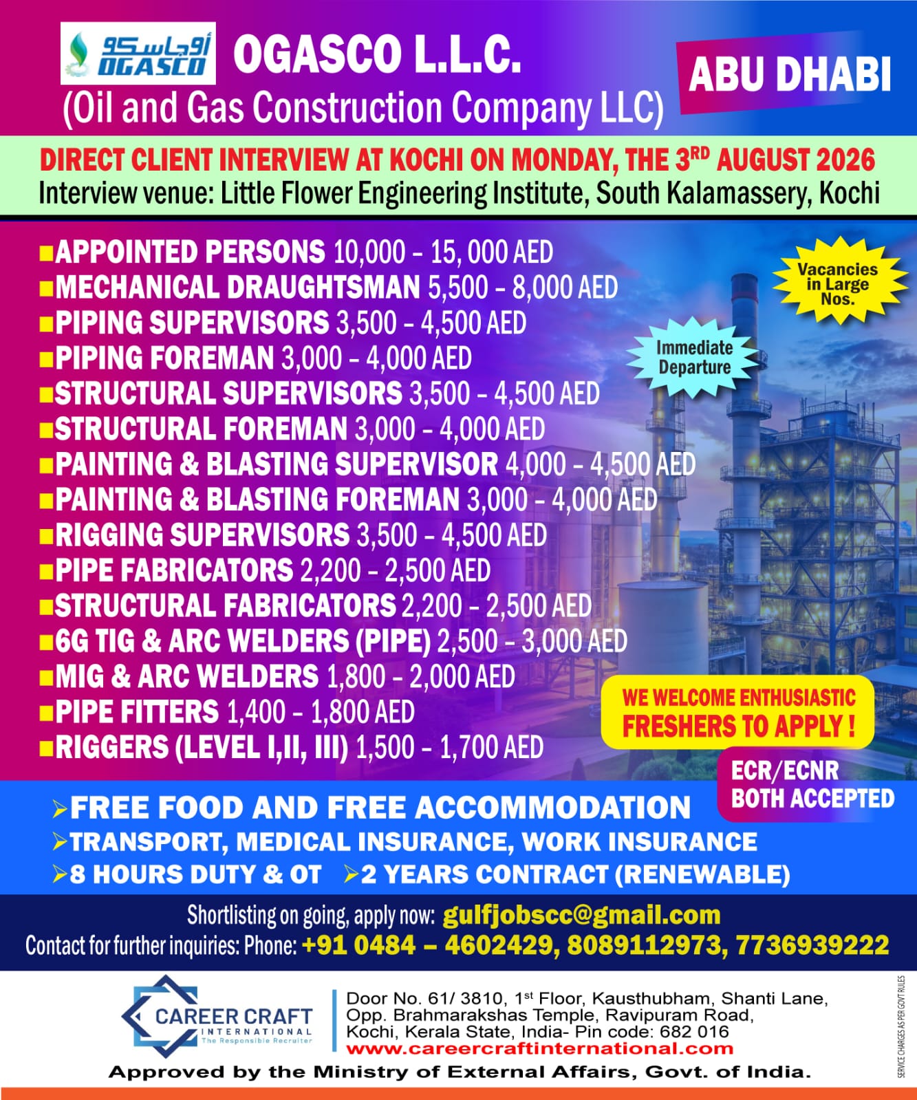 Client Interview at Kochi on 3rd August, 2026 for a leading Oil and Gas Company called OGASCO, Abu Dhabi –