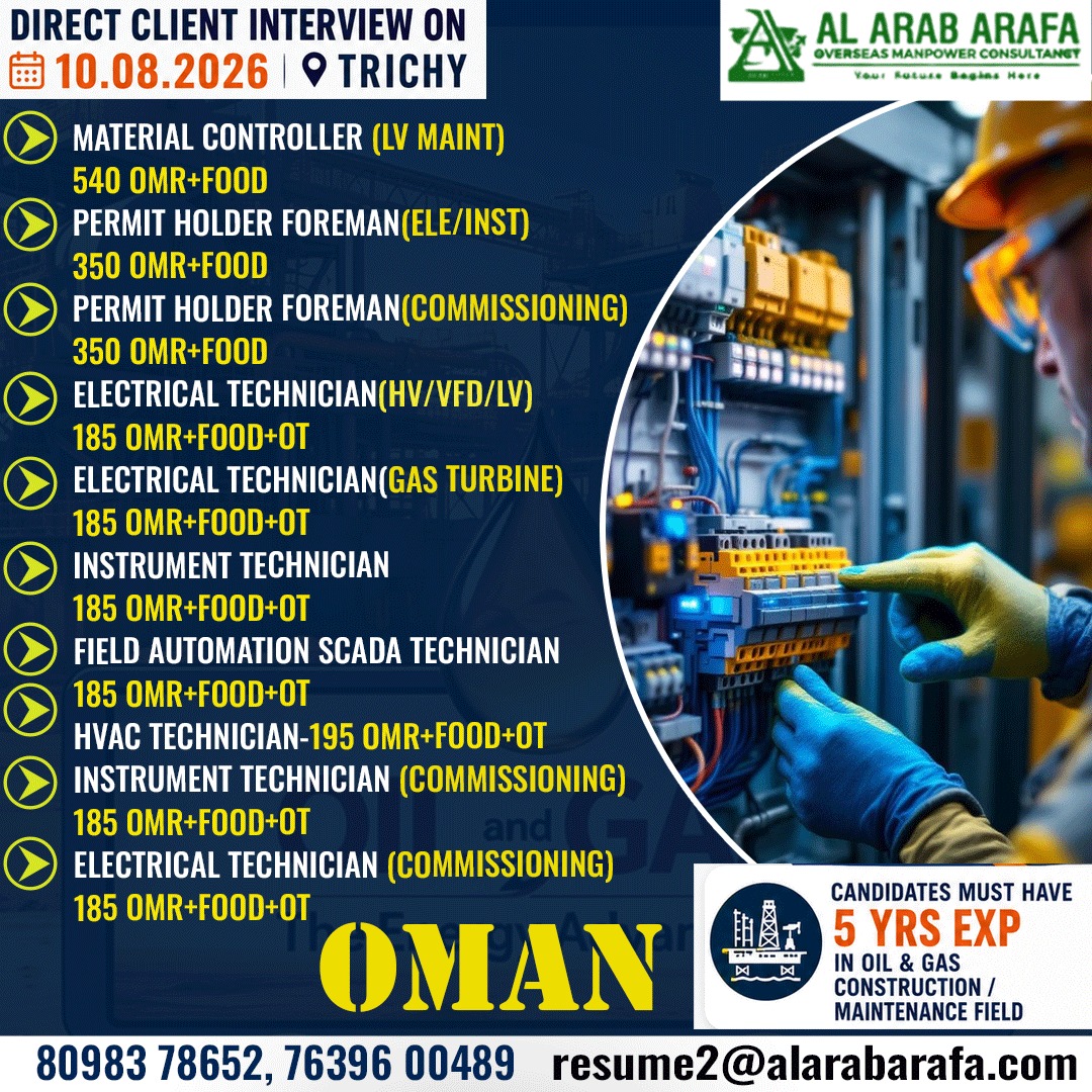 DIRECT CLIENT INETRVIEW ON 10.08.2026 @ TRICHY