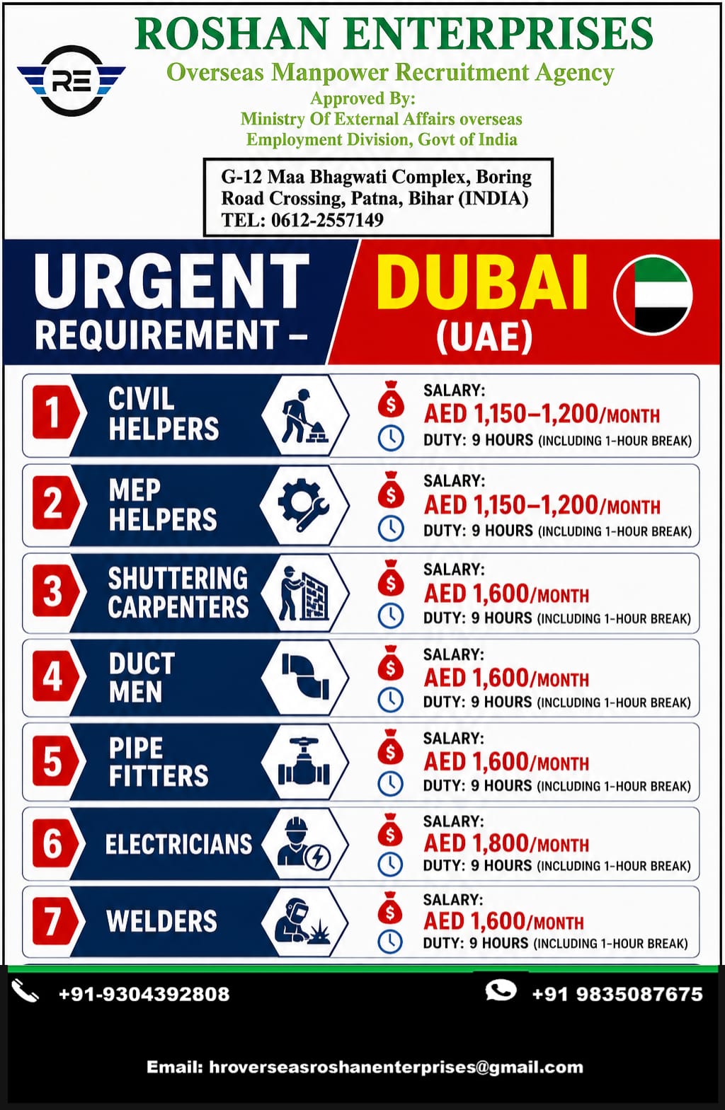 URGENT REQURIMENT FOR DUBAI