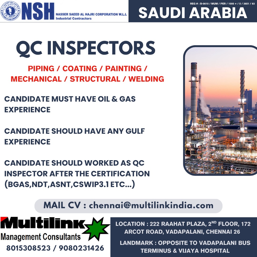 QC INSPECTOR – SAUDI ARABIA