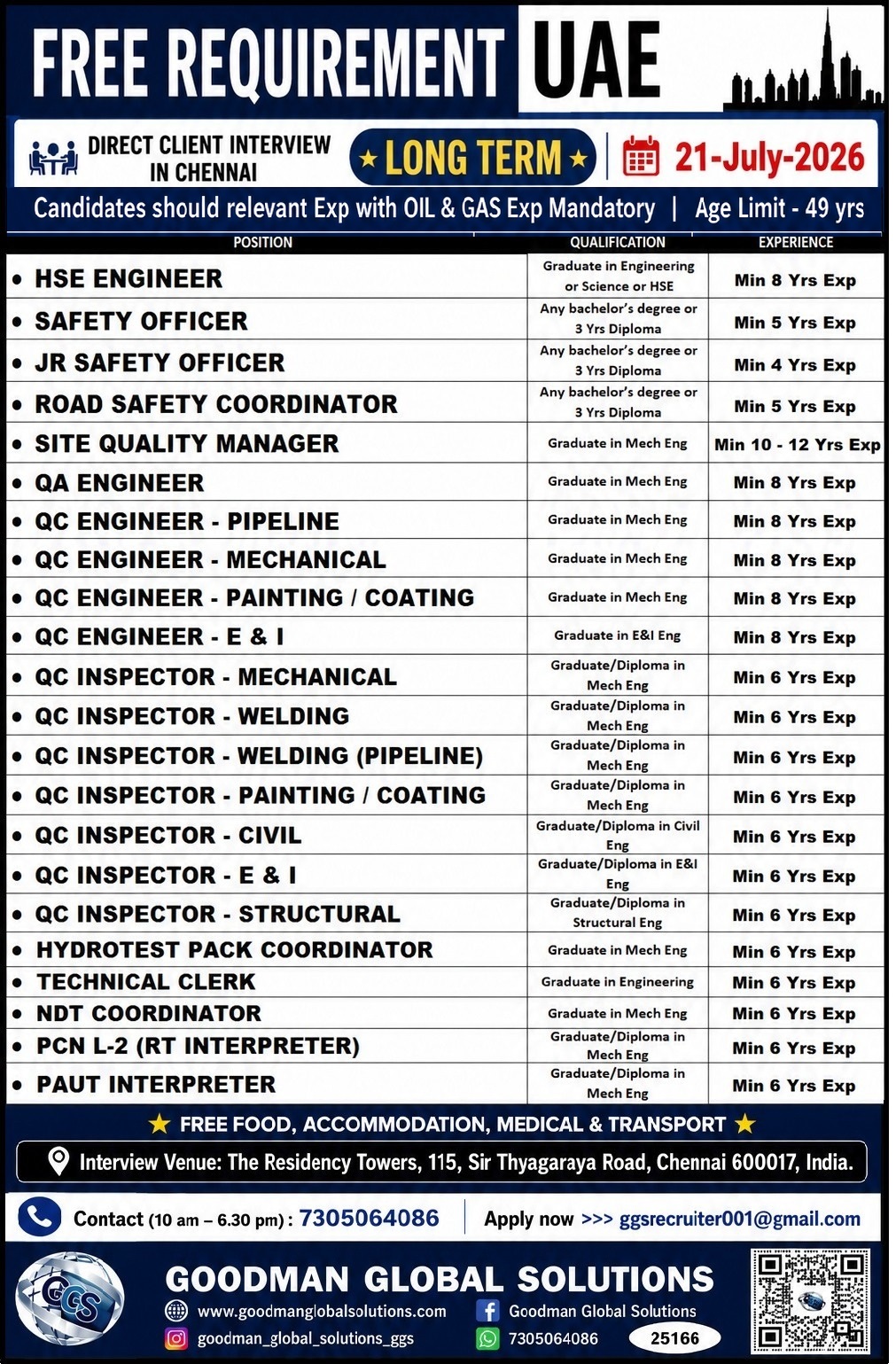 FREE REQUIREMENT – UAE – LONG TERM
