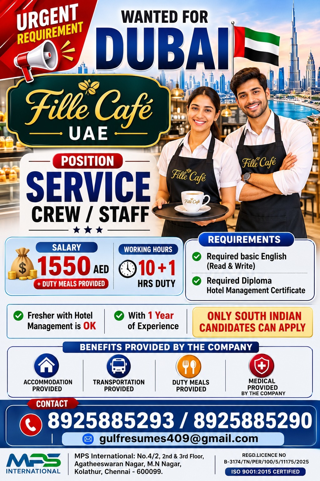 URGENT REQUIREMENT WANTED FOR CV SELECTION DUBAI Fillé Café – UAE